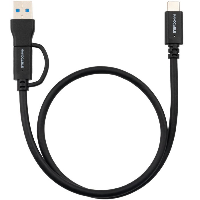 Nanocable Cable USB 3.2 Gen2 con Cabezal Intercambiable USB-C/USB-A a USB-C, 60W, 4K, 3m, Negro